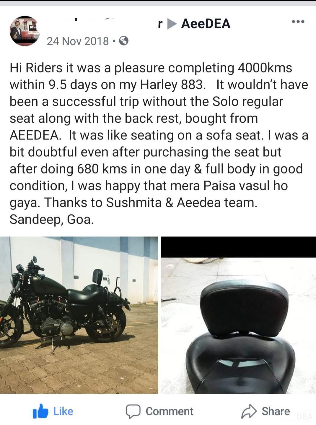 Custom 1200 – Full Seat Optional Rider Backrest