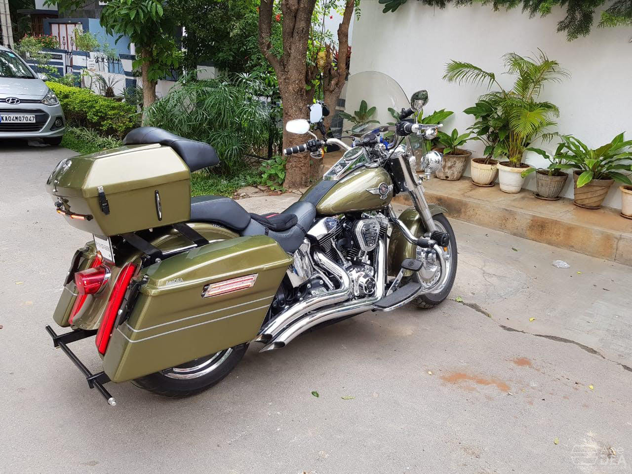 Rear View of Harley Fat Boy Touring Trunk