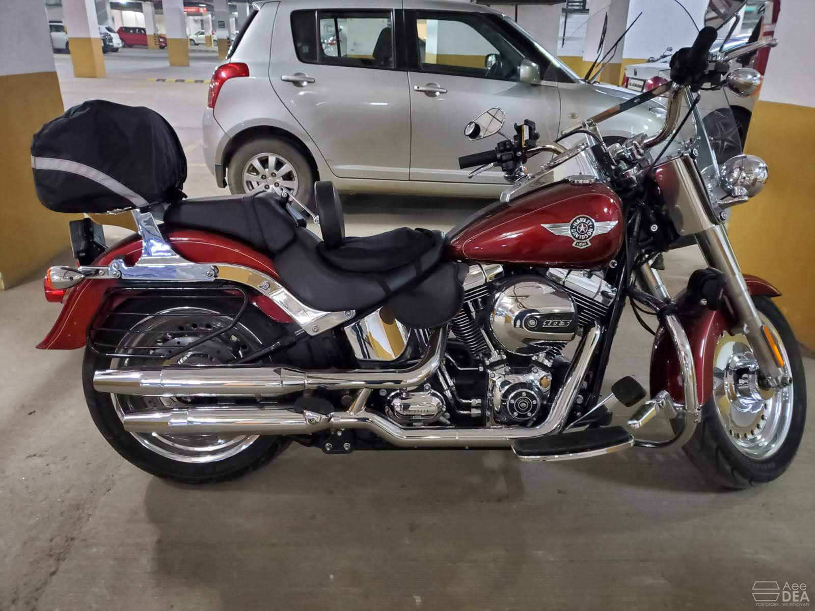 Glossy black rider backrest for Harley Fat Boy touring