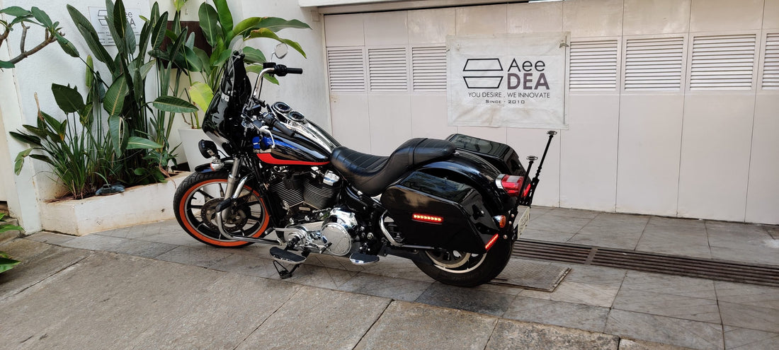 Harley Low Rider Side Panniers 2020 by AeeDEA mounted on motorcycle