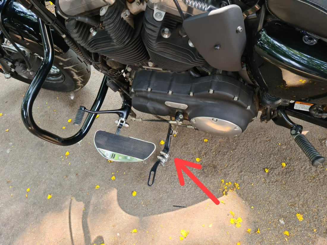AeeDEA motorcycle side stand boot installed on cruiser motorcycle
