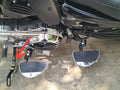 Motorcycle side stand extender installed for improved parking stability