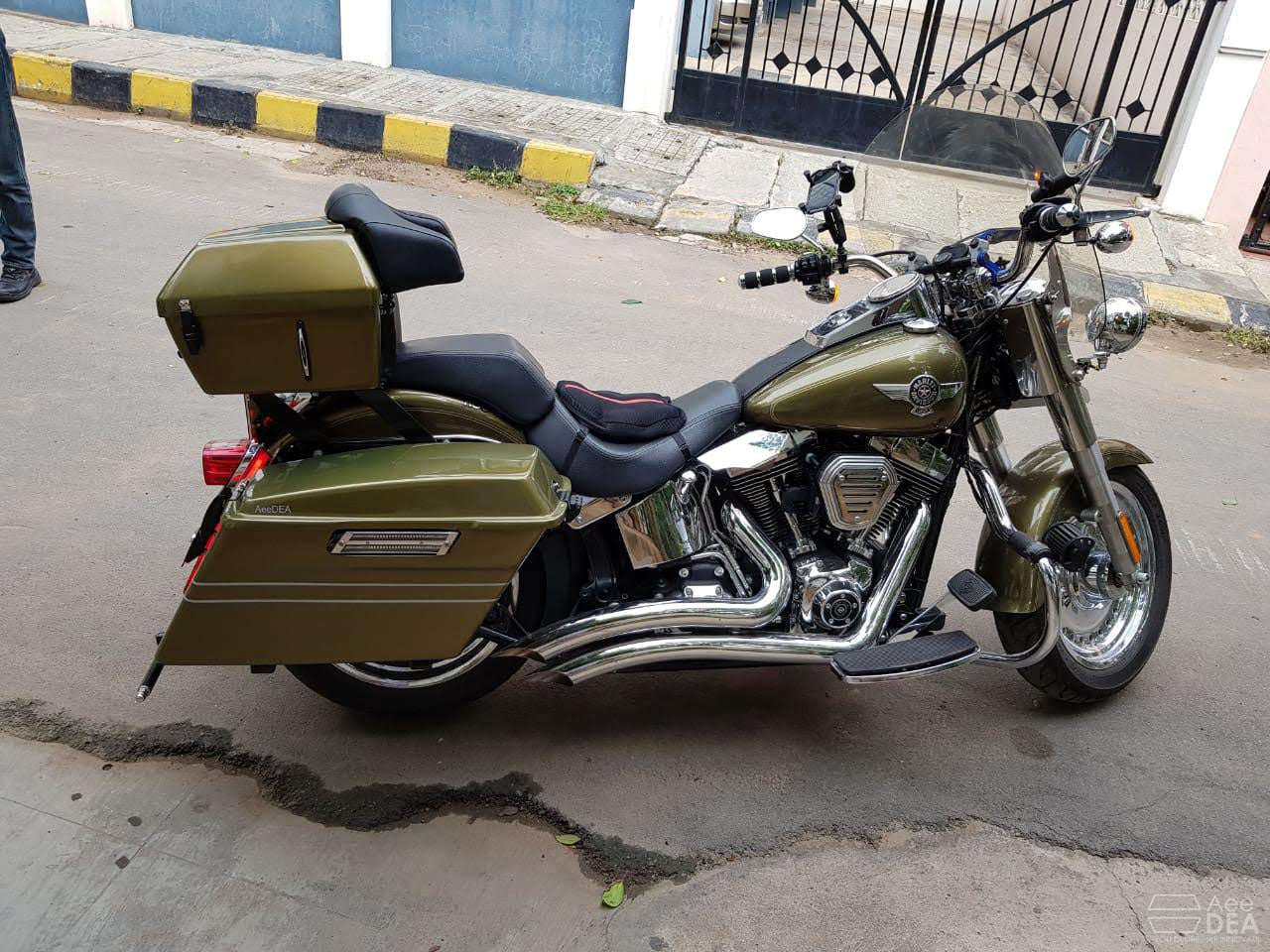 Premium Harley Fat Boy side panniers designed by AeeDEA