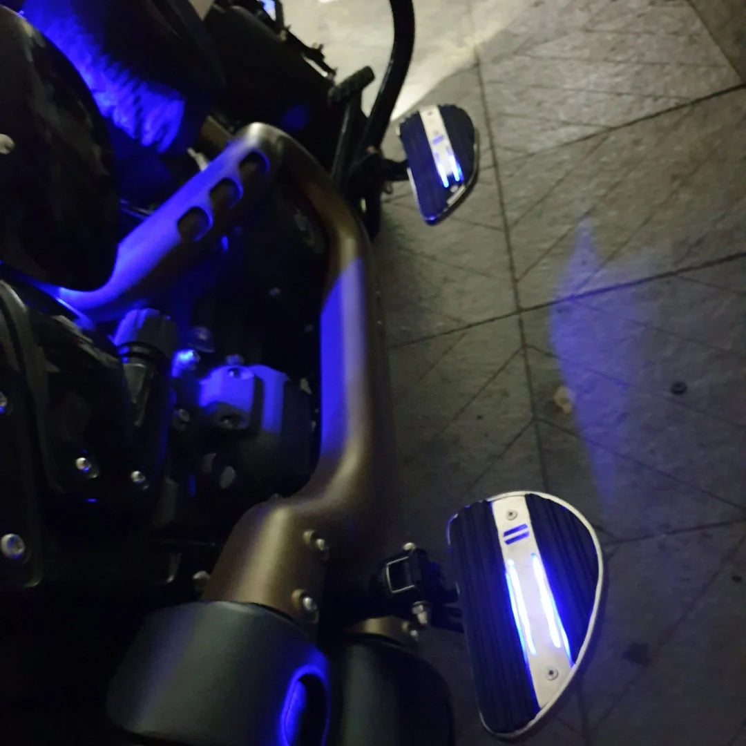 Harley Street 750 rider footboards with LED by AeeDEA