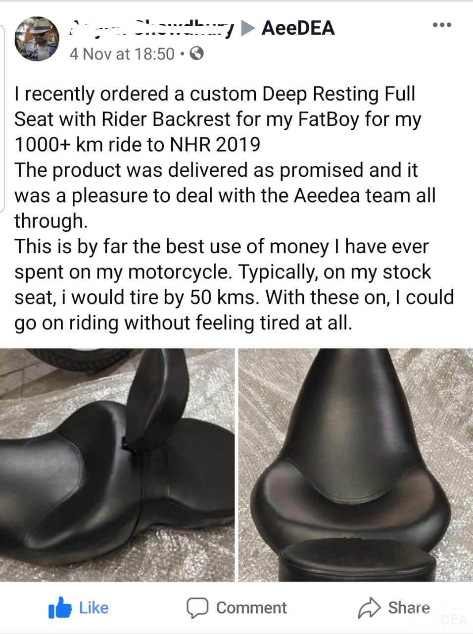 Custom 1200 – Full Seat Optional Rider Backrest