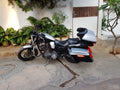 Left side pannier mounted on Harley Davidson Sportster 48 motorcycle